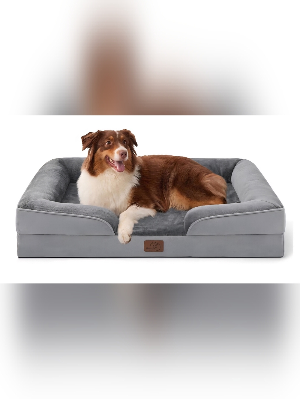 Bedsure Gray Orthopedic Dog Bed with Bolster - Large
